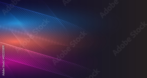 The dotted line pattern flows along the curve. Technology On blue and black background.