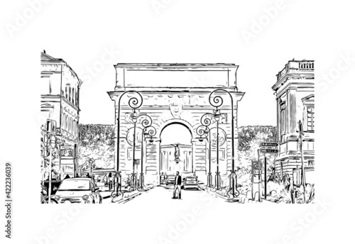 Building view with landmark of Marseille is the port city in southern France. Hand drawn sketch illustration in vector.