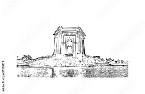 Building view with landmark of Marseille is the port city in southern France. Hand drawn sketch illustration in vector.