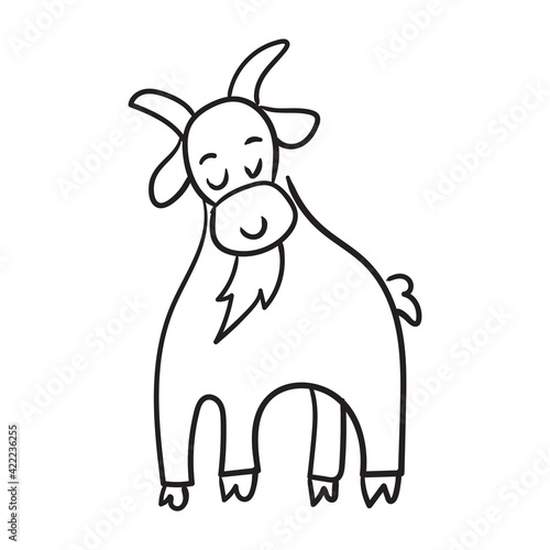 Hand drawn goat with beard vector illustration coloring page. Simle black line in doodle style. Easy form