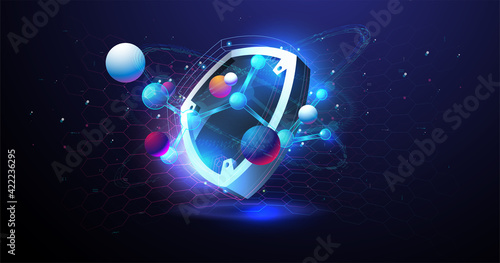 Protect and Security of Safe concept. Futuristic glowing guard shield. Abstract security digital technology background.