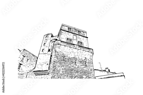 Building view with landmark of Marseille is the port city in southern France. Hand drawn sketch illustration in vector.