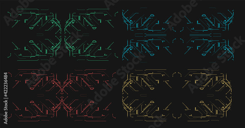 Abstract tech backgrounds set. Futuristic abstract technology Template. HUD User Interface. Sci-fi concept design. Head up screens for video and games. High tech frame. Virtual reality in HUD style.