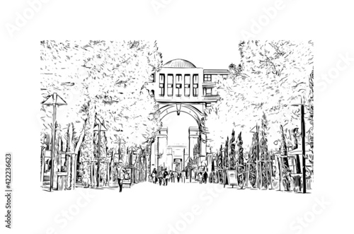 Building view with landmark of Marseille is the port city in southern France. Hand drawn sketch illustration in vector.