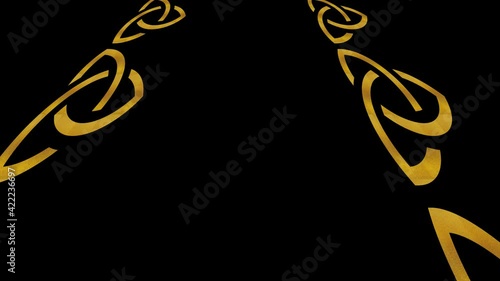 Art Deco gold pattern on a black background, which tilts up and moves down, composed of geometric shapes typical of the style, in 4K and 16:9 video format.