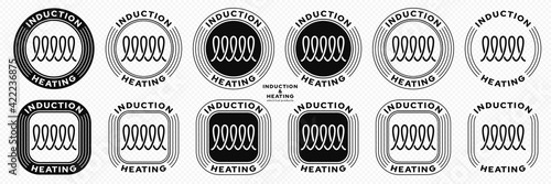 Concept for product packaging. Marking is an induction type of heating. Flat induction symbol in a stamp. Vector elements.