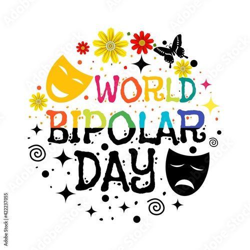 world bipolar day vector illustration, with two personalities happy and depressed.