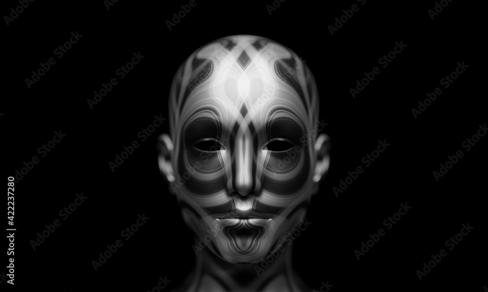 Concept of mistic mask or face. 3d illustration Concept of mistic mask or face. 3d illustration