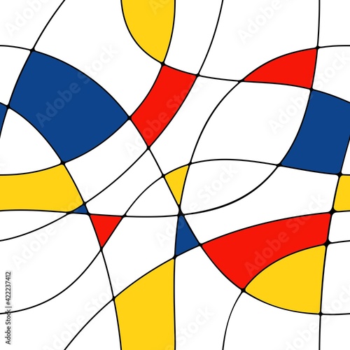 Modern seamless pattern in the style of Neoplasticism, Bauhaus, Mondrian. Perfect for interior design, printing, web design.