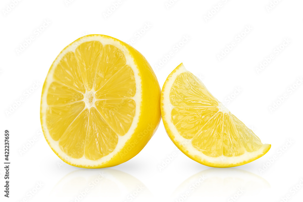 Two slices of lemon isolated on white surface Two slices of lemon isolated on white surface