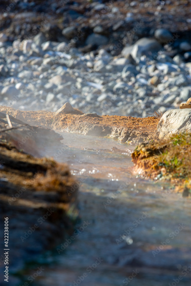 steam comes from a warm stream in cold mountains / thermal spring steam comes from a warm stream in cold mountains / thermal spring