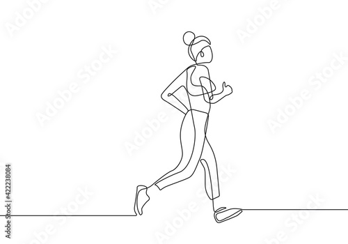 Woman Runner One Line Drawing. Running Abstract Minimal Drawing. Continuous One Line Woman Run Sport Illustration. Modern Trendy Contour Drawing. Vector EPS 10.