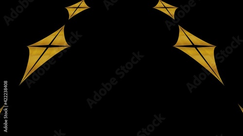 Art Deco gold pattern on a black background, which tilts up and moves down, composed of geometric shapes typical of the style, in 4K and 16:9 video format.
