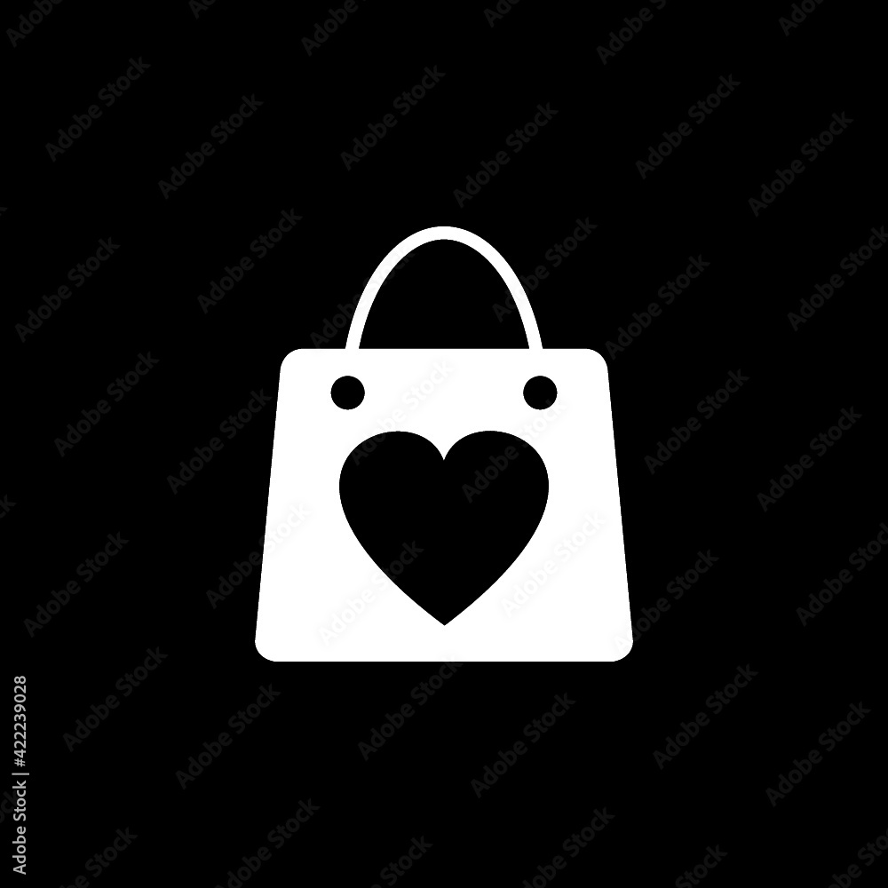 I love shopping with bag like heart sign icon isolated on dark background I love shopping with bag like heart sign icon isolated on dark background