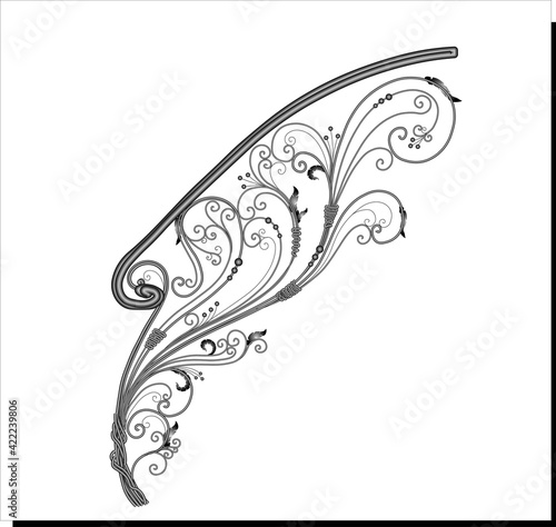 Forged railings. Decorative handrail for stairs. Forged metal. Beautiful fence for the terrace.Vector illustration