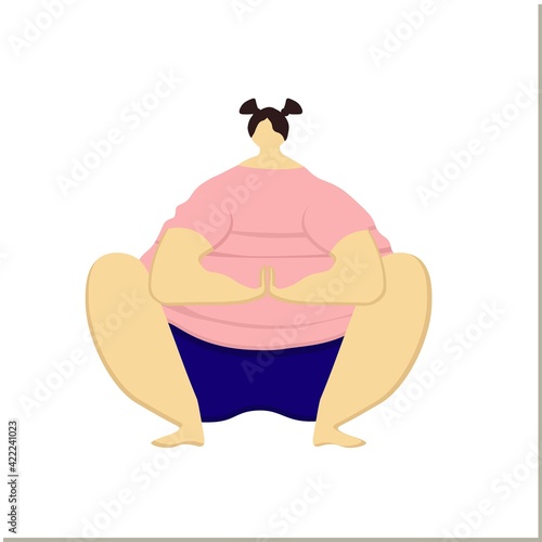 A very fat woman doing morning exercises. Fitness and Pilates for fat people. Get your body ready for summer. Isolated woman on a white background