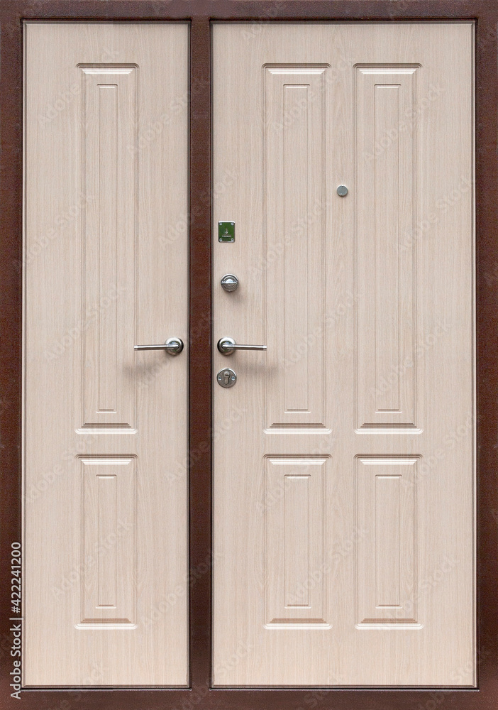 Model of entrance metal door isolated on white background Model of entrance metal door isolated on white background