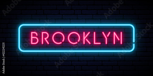 Brooklyn neon sign. Bright light signboard. Vector banner.