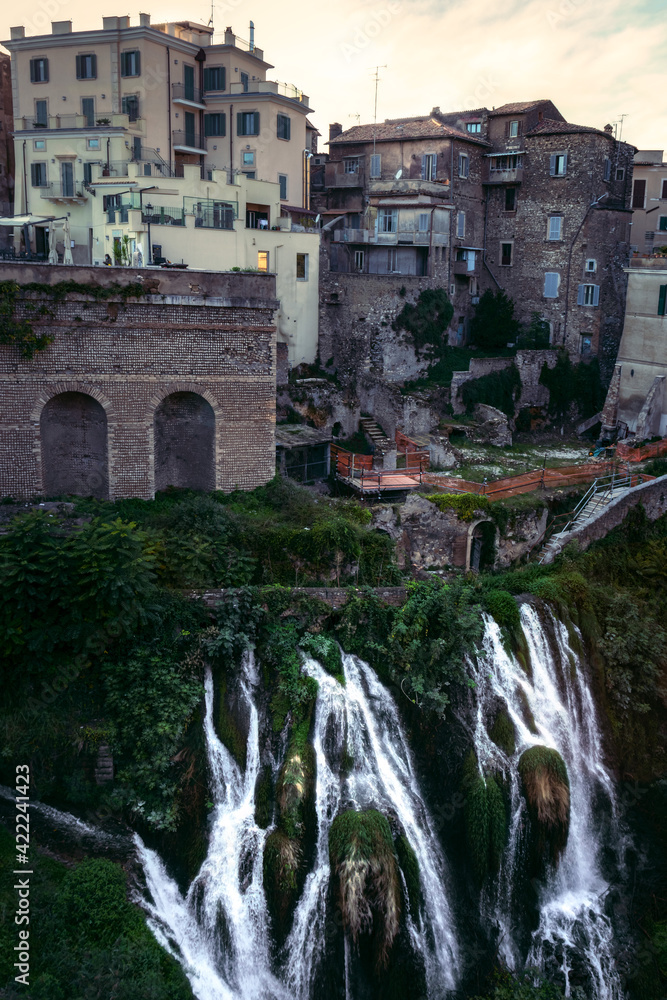 waterfall in the city Tivoli, Lazio, Rome Italy