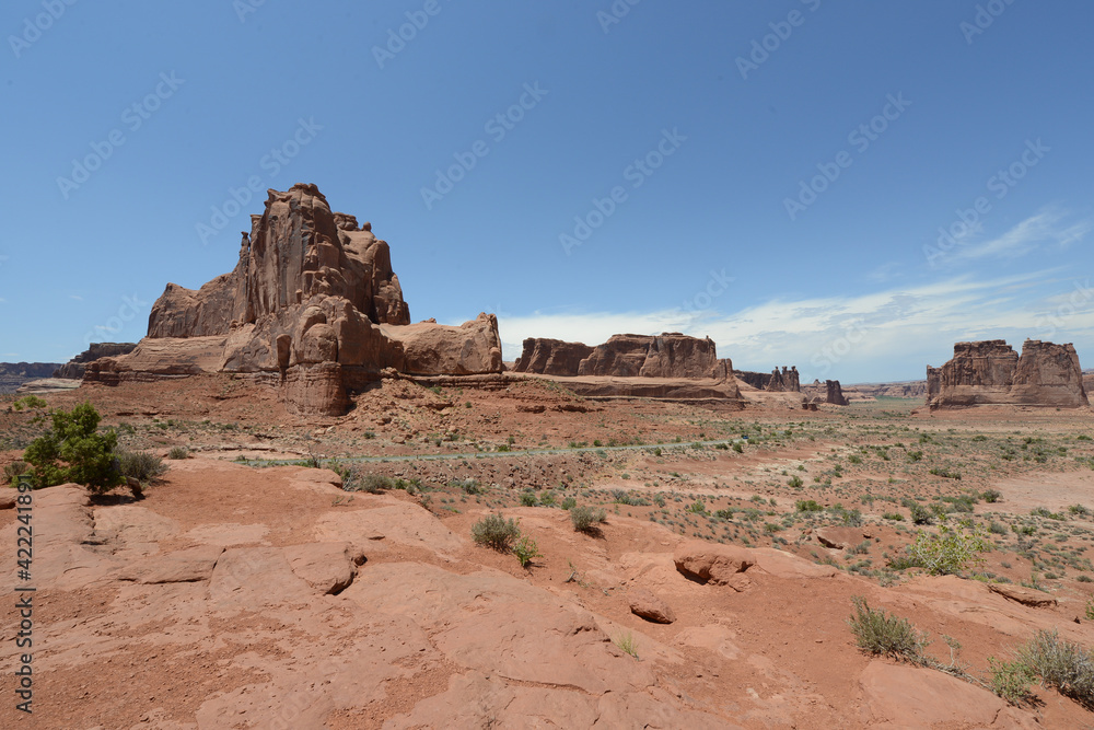 Scenic view of the red rock sandstone formations at Arches National Park in Utah Scenic view of the red rock sandstone formations at Arches National Park in Utah