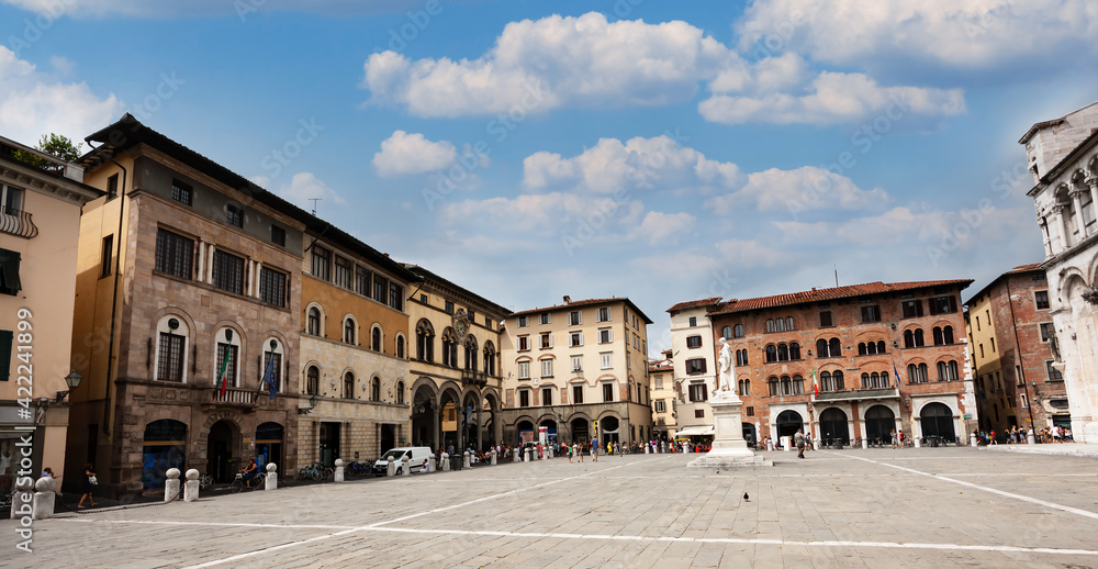 A square in the center of the old town of Lucca, Italy