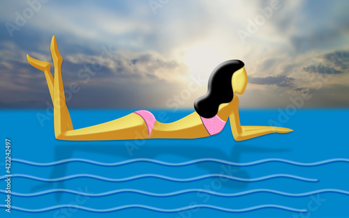 Stilisierte Frau am Wasser.