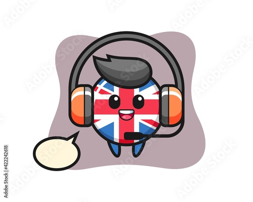 Cartoon mascot of united kingdom flag badge as a customer service