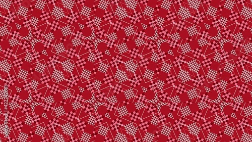 万華鏡のように変化する赤とピンクの市松模様の背景