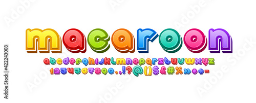 3D bold alphabet, bright rounded font, multi colored letters and numbers, vector illustration 10EPS