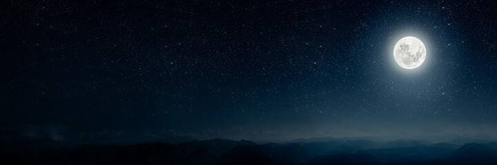 Fototapete Vollmond Berge unter Mond und Sternenwolken  © vovan