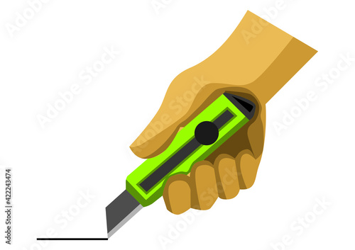 Illustration of a hand and cutter icon during a cutting scene with a cutter, usually for clues to the cutting area