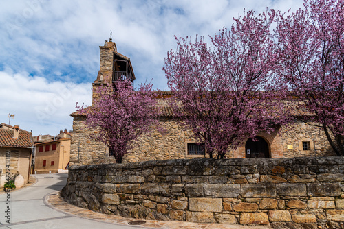 Scenic view of the church of Horcajuelo de la Sierra in Madrid in spring photo