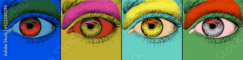 Eye design. Pop art with colorful images of eye. Vector Illustration
