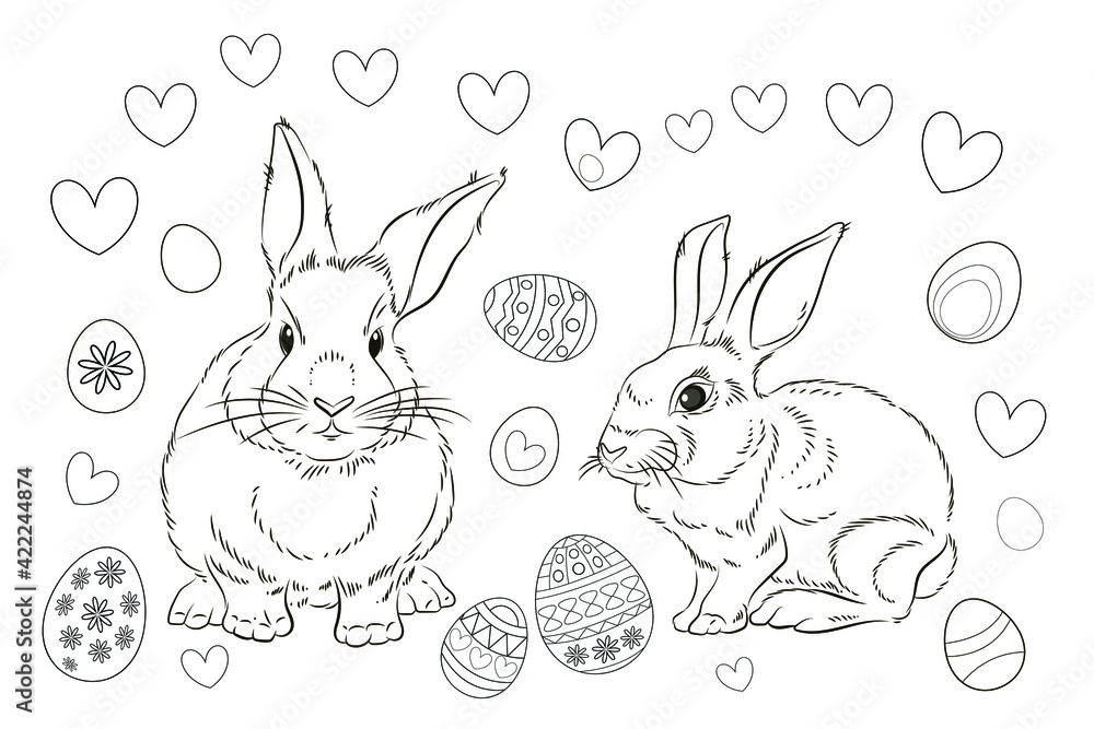 Obraz premium Easter. Linear rabbit image. Vector image, isolated. Coloring for children.