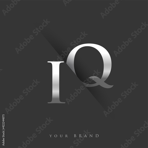 initial logo letter IQ for company name, silver color and slash design in black background. vector logotype for business and company identity.