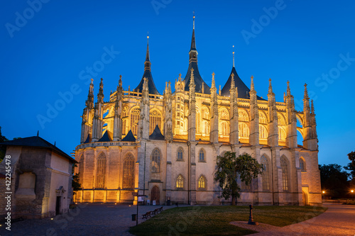 St. Barbara's Church in Kutna Hora, Czech Republic, at twilight. Unique medieval cathedral in the Central Bohemian region.