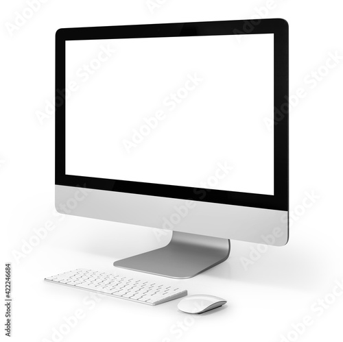 Computer monitor, keyboard and mouse isolated on a white background
