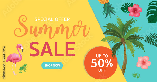 Collection of summer sale background set with flamingo,coconut tree.Editable vector illustration for invitation,postcard and website banner