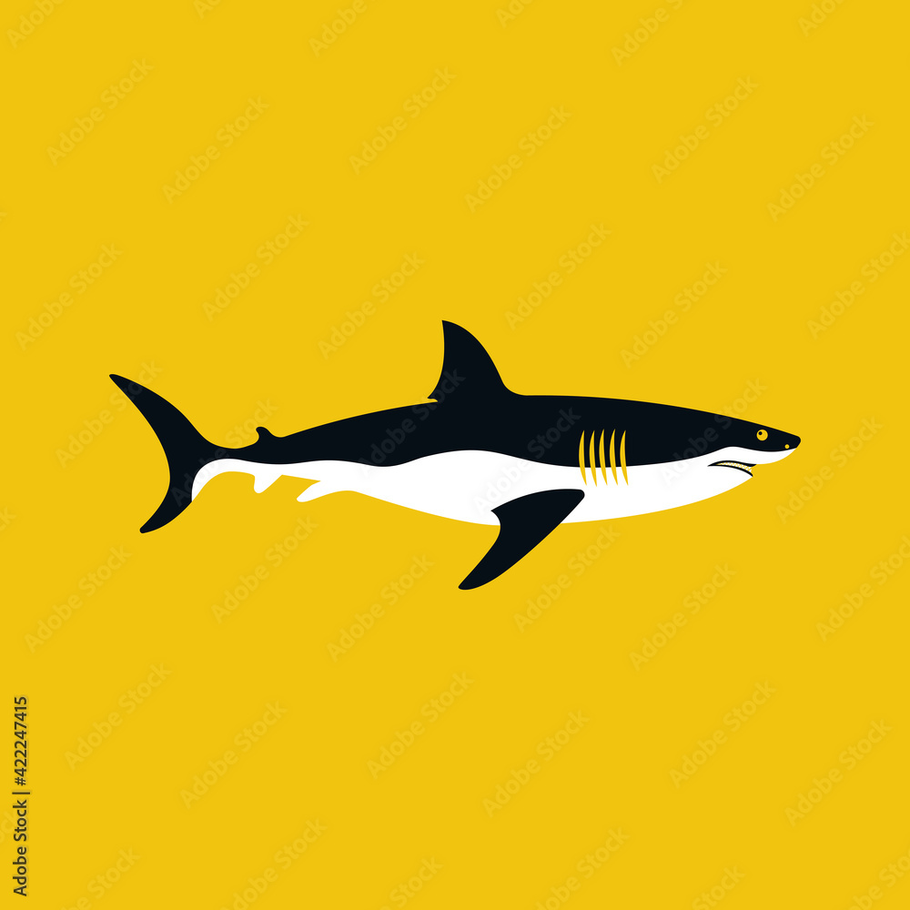 Obraz premium Shark icon. Big white shark. Sea dangerous predator. Angry animal. Vector illustration flat design. Isolated on white background.