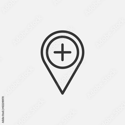 Location with medical cross icon isolated on background. Emergency symbol modern, simple, vector, icon for website design, mobile app, ui. Vector Illustration