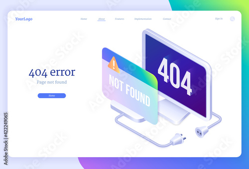 404 error isometric landing banner, lost internet