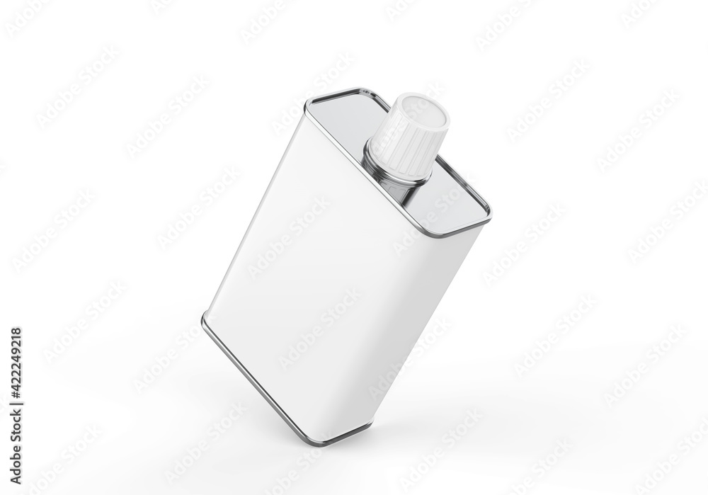 Blank metallic olive oil tin can mock up template on isolated white