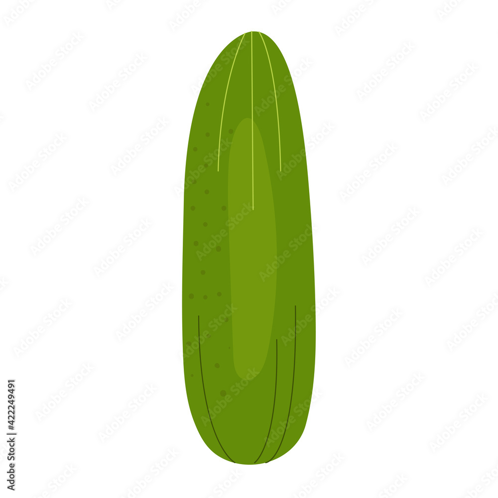 Simple single cute cucumber. Healthy food, vitamins, vegetables. Illustration in flat style Simple single cute cucumber. Healthy food, vitamins, vegetables. Illustration in flat style