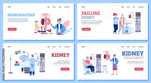 Set web banners on medical theme of kidney failure, flat vector illustration.