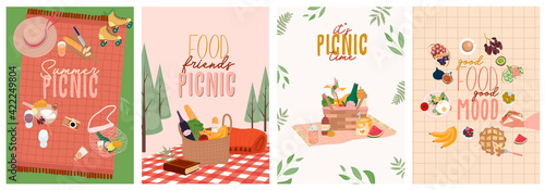 Fotografia Summer picnic poster or invitation cards set with tasty food and leisure things