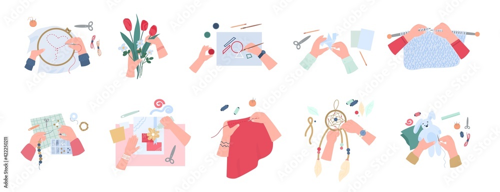 Workshop handcraft with various creative handmade crafts a vector illustrations.