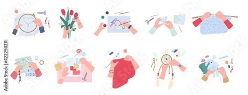 Workshop handcraft with various creative handmade crafts a vector illustrations.