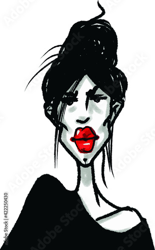 vector illustration of young beautiful lady with full lips isolated. portrait