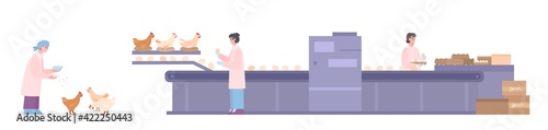 Chicken farm or factory for production fresh eggs a vector illustration.