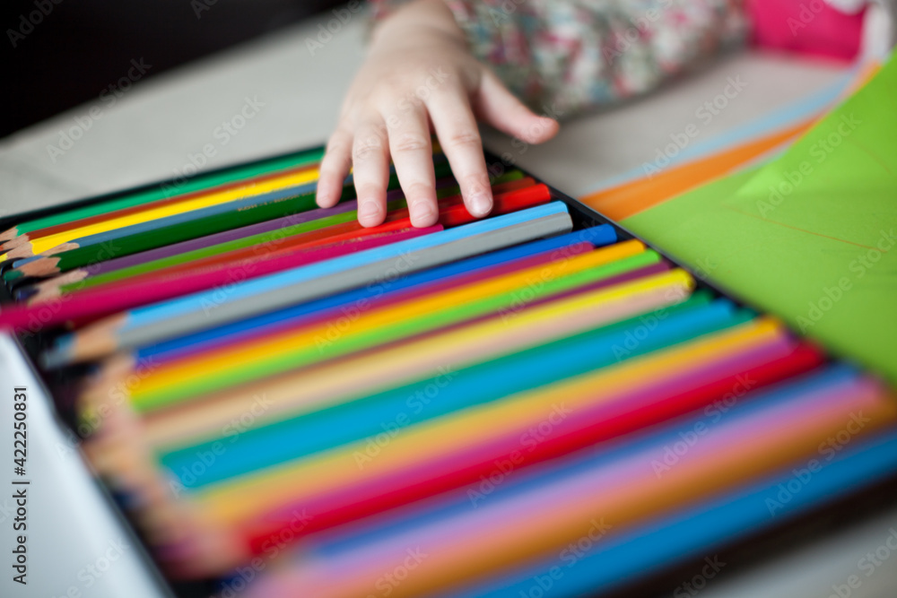 child hands with pencils child hands with pencils